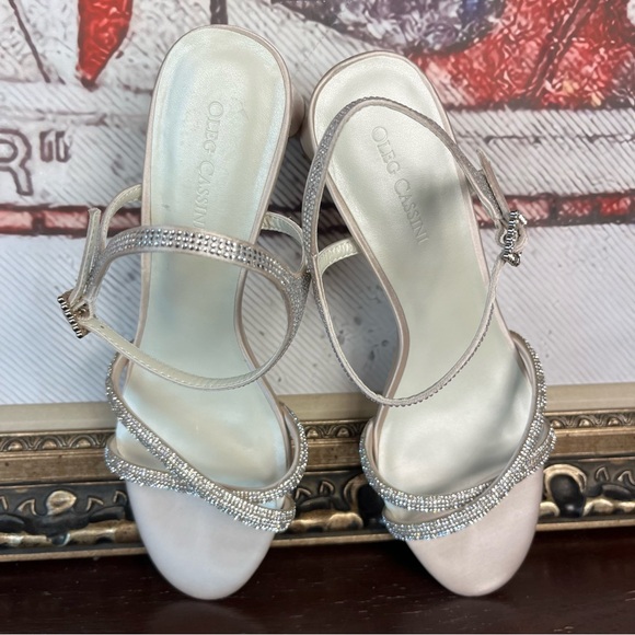 Oleg Cassini Lynda Champagne & Rhinestones Heel Sandal 7.5 David Bridal Wedding - Picture 4 of 8